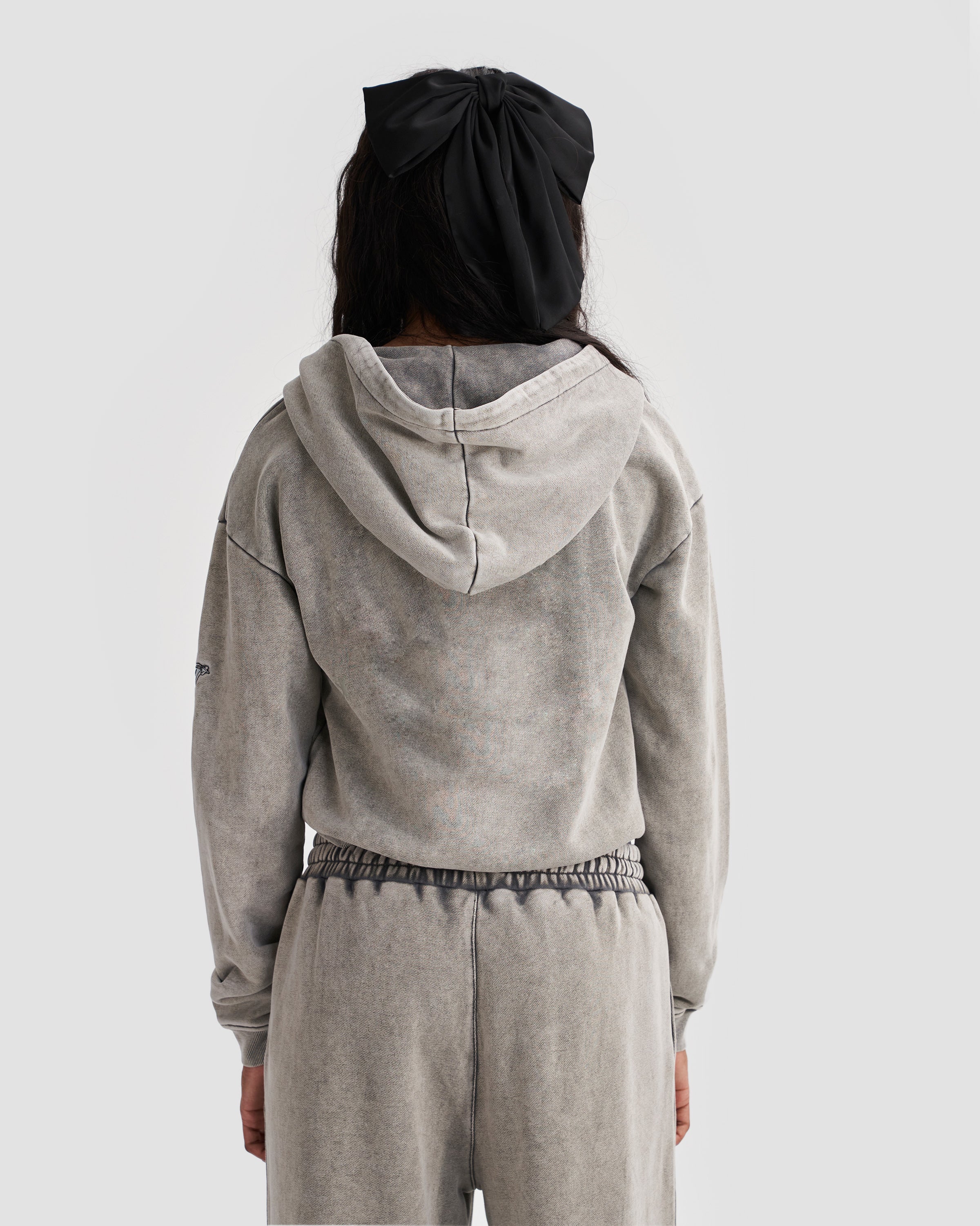 Relaxed Zip Up Hoodie in Stone Washed Grey